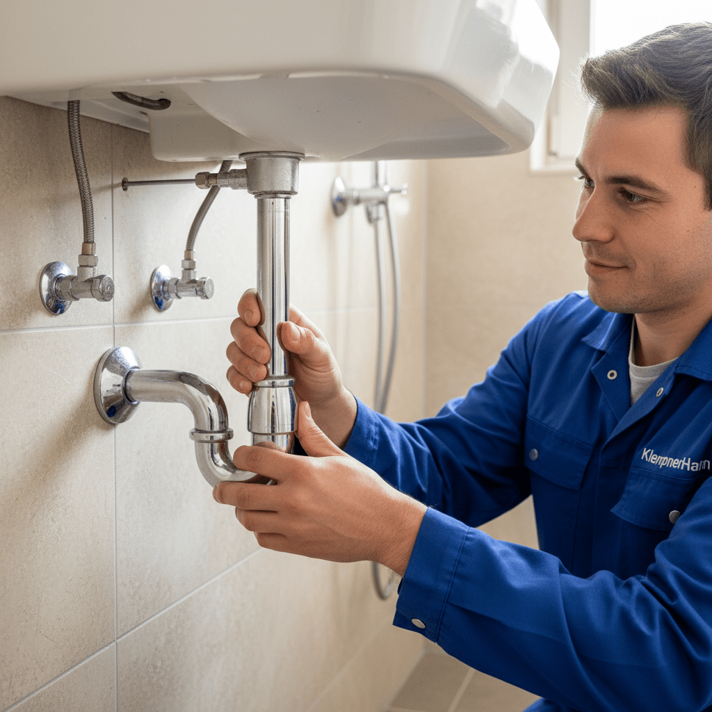Professioneller Handwerker bei der Arbeit an einer Rohrleitung